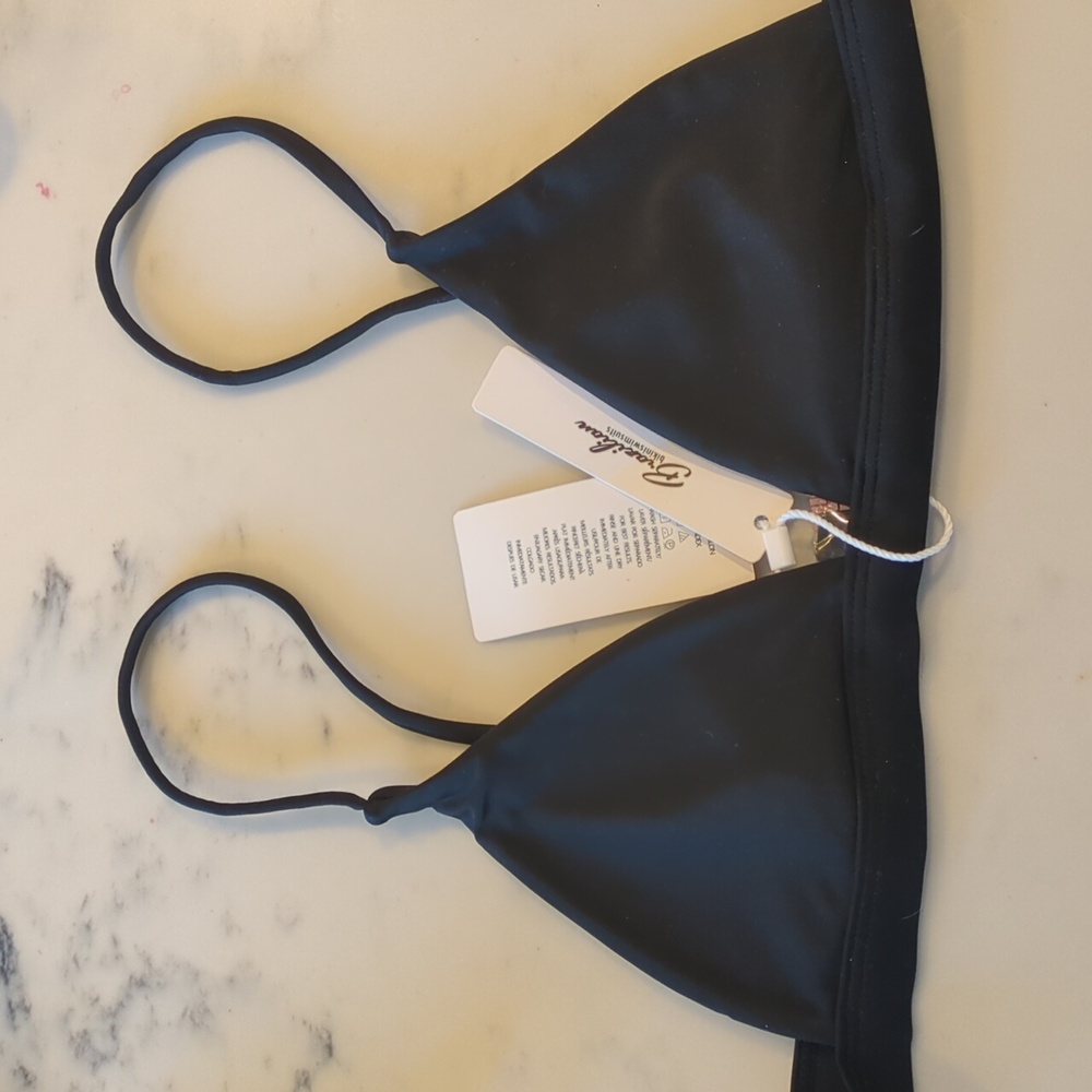 Black triangle bikini top with rose gold closure
